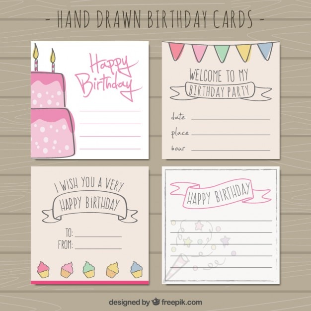 무료 Vector 손으로 그린 생일 카드