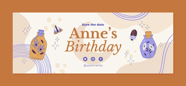 Hand drawn birthday celebration facebook cover