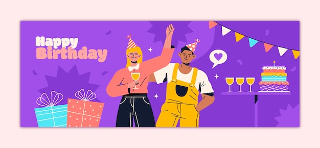 Free vector hand drawn birthday celebration facebook cover