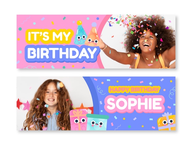 Hand drawn birthday celebration horizontal banner