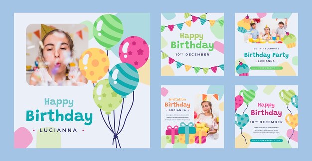 hand drawn birthday celebration instagram posts template