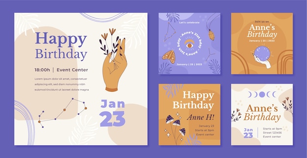 Hand drawn birthday celebration instagram posts