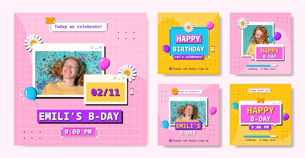 Free vector hand drawn birthday celebration instagram posts