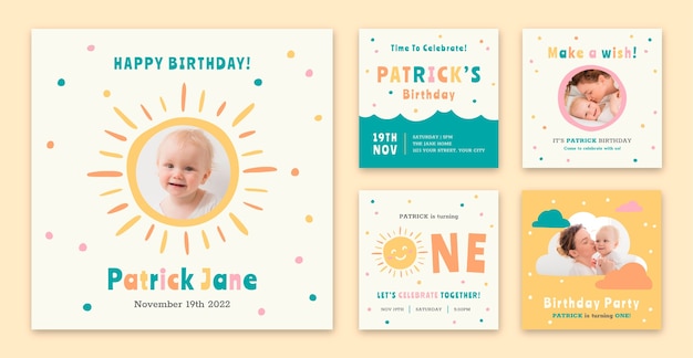 Free vector hand drawn birthday celebration instagram posts