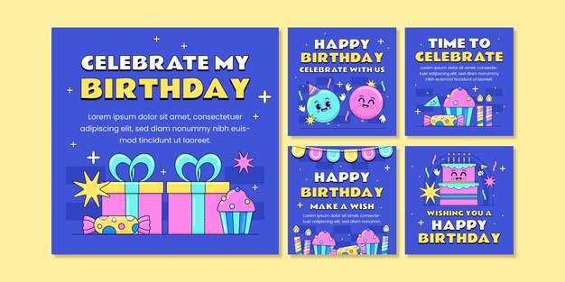 hand drawn birthday celebration instagram posts
