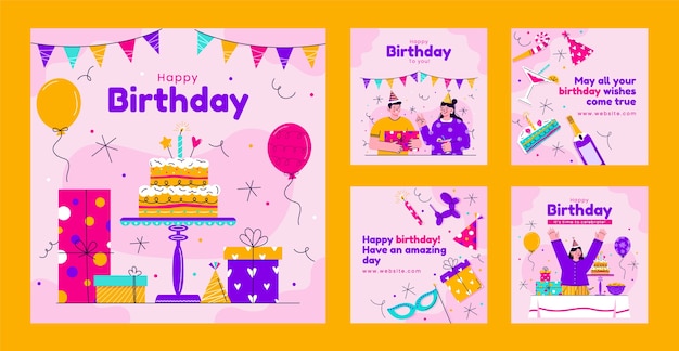 Free vector hand drawn birthday celebration instagram posts