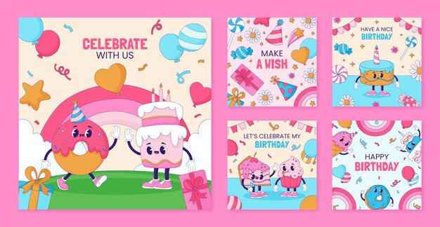 Hand drawn birthday celebration instagram posts