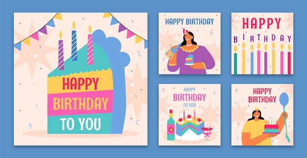 Ручно нарисованные посты с празднованием дня рождения в Instagram