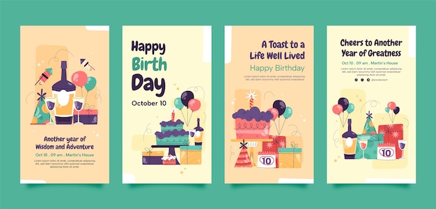 Free vector hand drawn birthday celebration instagram stories