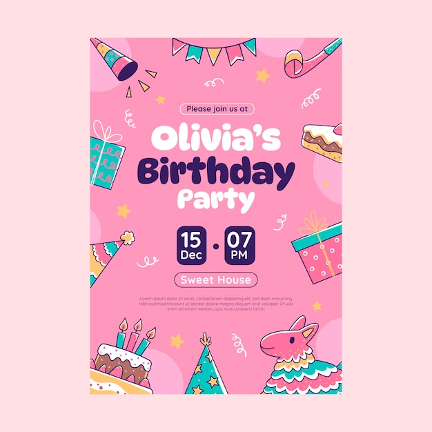 Free vector hand drawn birthday celebration invitation
