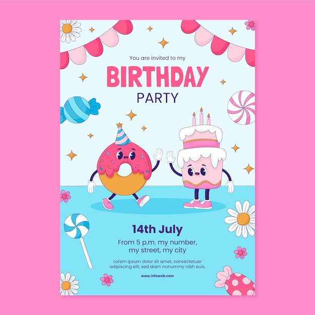 Free vector hand drawn birthday celebration invitation