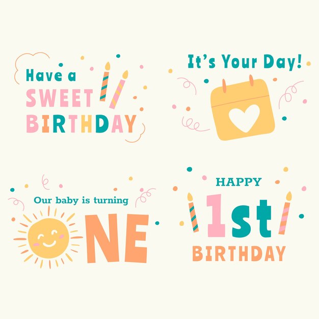 Hand drawn birthday celebration labels template