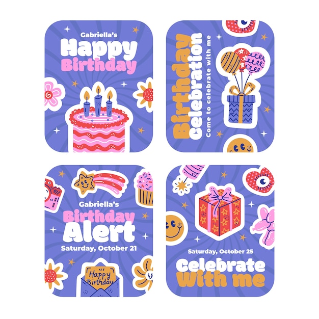 Free vector hand drawn birthday celebration labels