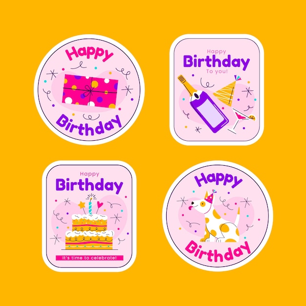 Бесплатное векторное изображение Нарисованные от руки этикетки для празднования дня рождения