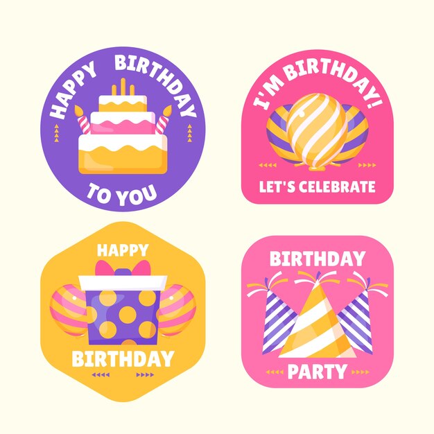 Hand drawn birthday celebration labels