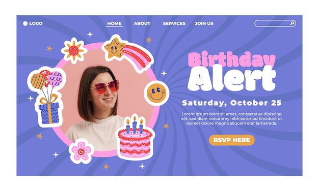 Бесплатное векторное изображение Нарисованная рукой целевая страница празднования дня рождения