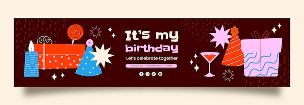 Vettore gratuito banner di contrazione di festa di compleanno disegnato a mano