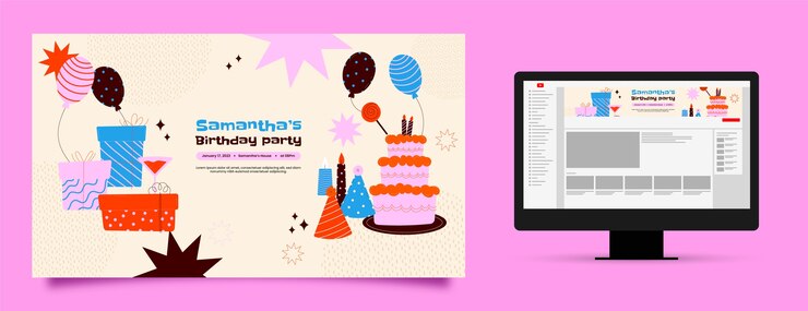 Бесплатный Вектор нарисованное рукой празднование дня рождения youtube канал искусства