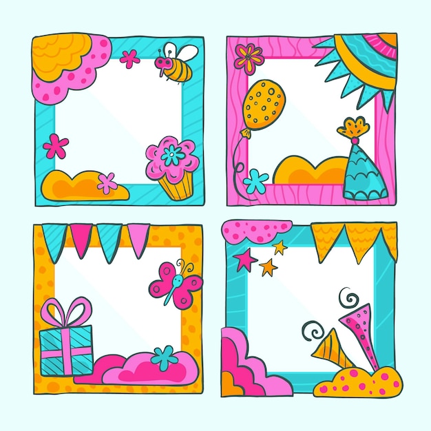 Free vector hand drawn birthday collage frame collection