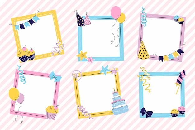 Free vector hand drawn birthday collage frame collection