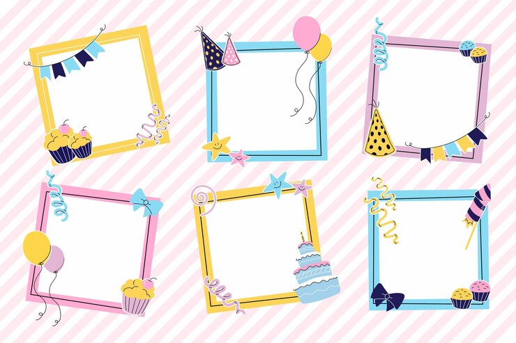 無料Vector 手描きの誕生日のコラージュフレームコレクション
