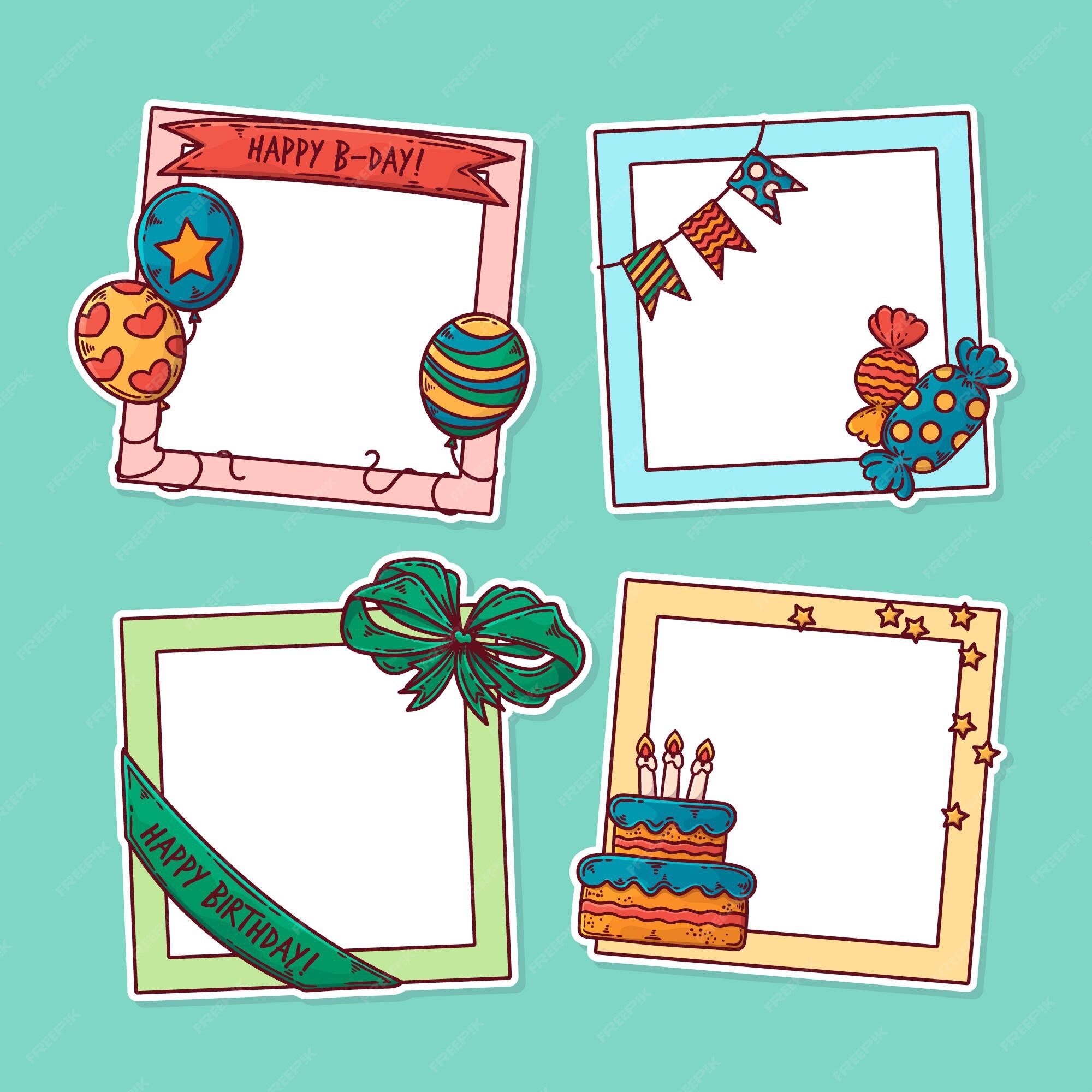 Free Vector  Collection of hand drawn birthday collage frames