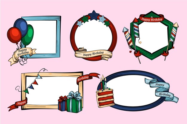 hand drawn birthday collage frame pack