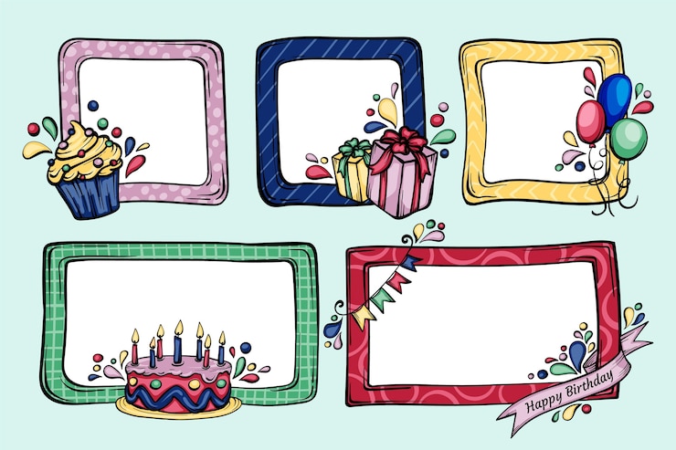 Free Vector hand drawn birthday collage frame pack