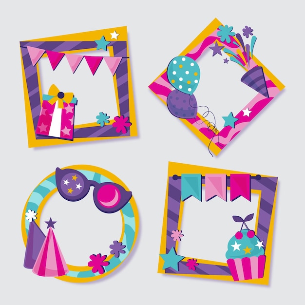 Hand drawn birthday collage frame set