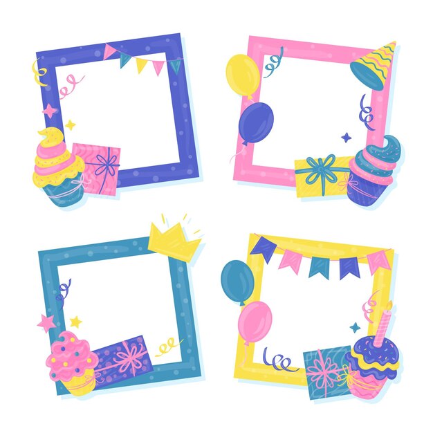 Hand drawn birthday collage frames