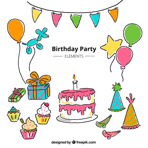 Free Vector hand-drawn birthday decoration set 
