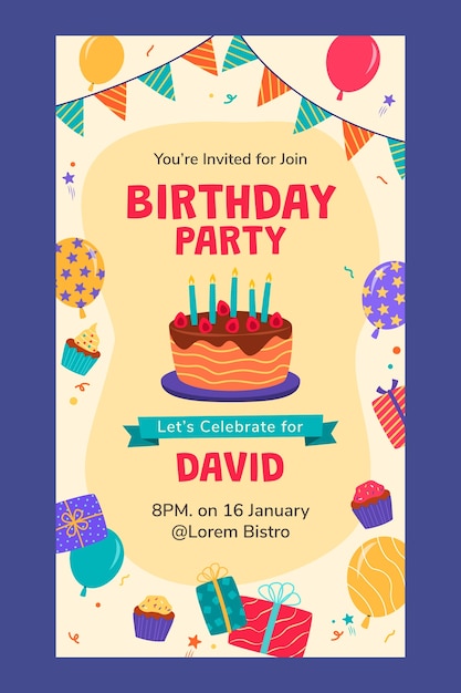 Free vector hand drawn birthday  digital invitation