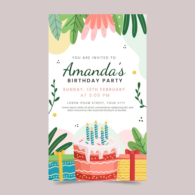 Free vector hand drawn birthday digital invitation