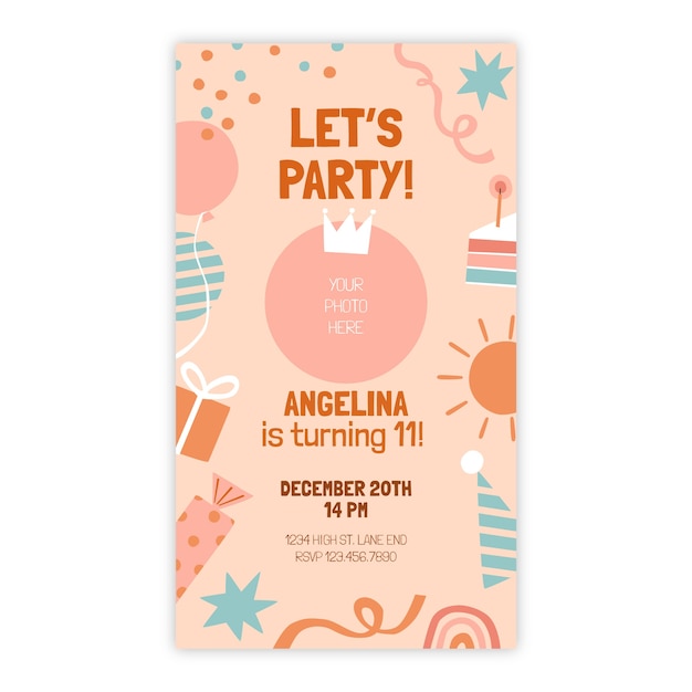 Free vector hand drawn birthday digital invitation