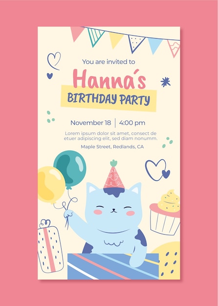 Free vector hand drawn birthday digital invitation