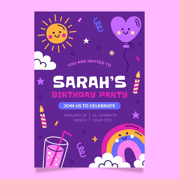 Free vector hand drawn birthday digital invitation