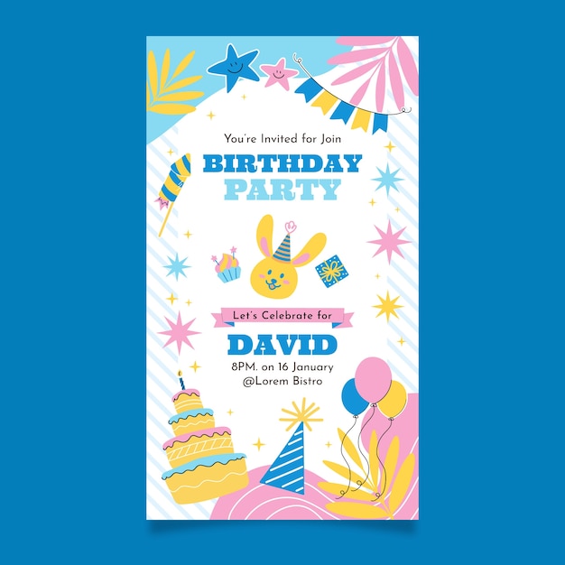 Free vector hand drawn birthday digital invitation