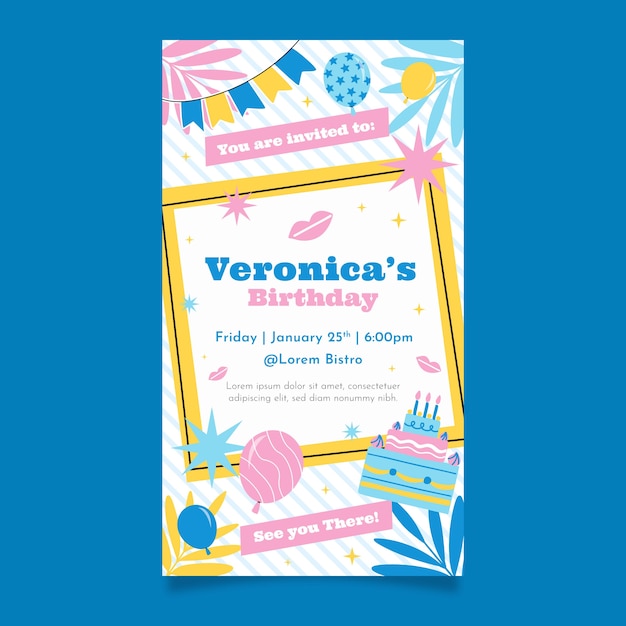 Free vector hand drawn birthday digital invitation