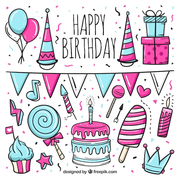 Free vector hand drawn birthday element collection