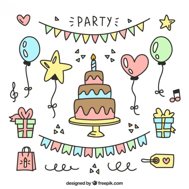 Free vector hand drawn birthday elements for decoration