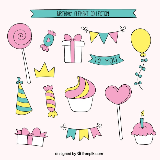 Free vector hand drawn birthday elements