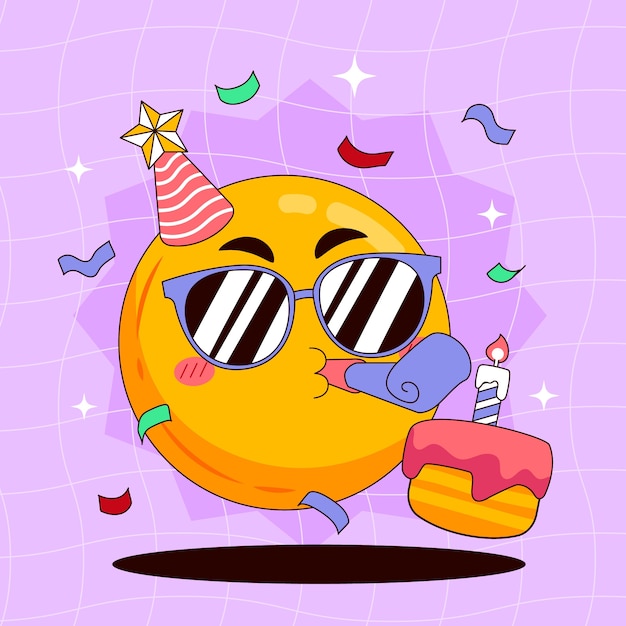 Vettore gratuito illustrazione emoji di compleanno disegnata a mano