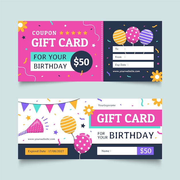 Free vector hand drawn birthday gift voucher design