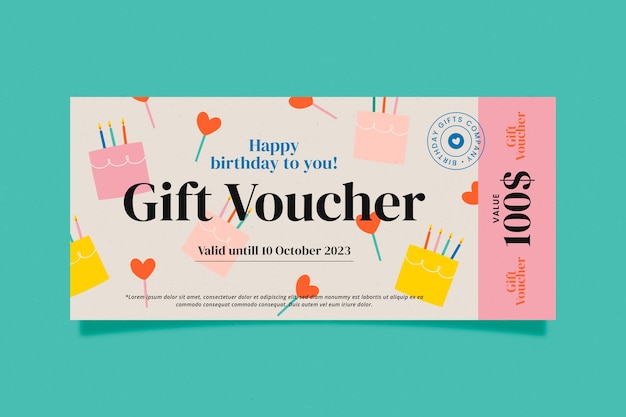 Free vector hand drawn birthday gift voucher design