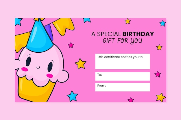 Free vector hand drawn birthday gift voucher template