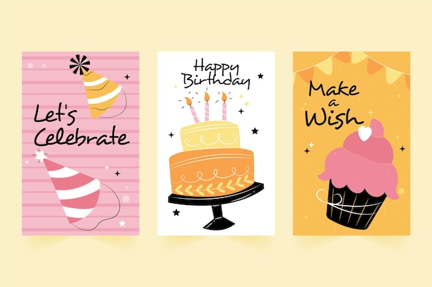 Free vector hand drawn birthday greeting card collection