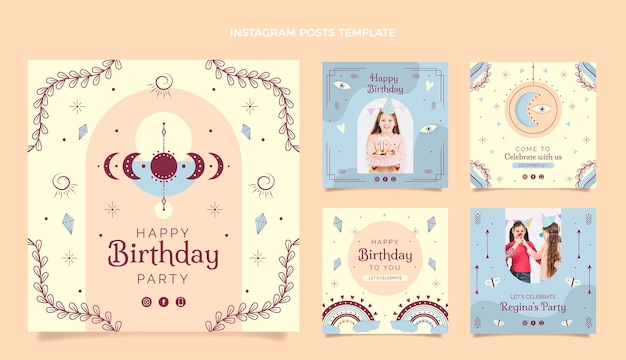 Free vector hand drawn birthday instagram posts