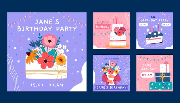 Free vector hand drawn birthday instagram posts