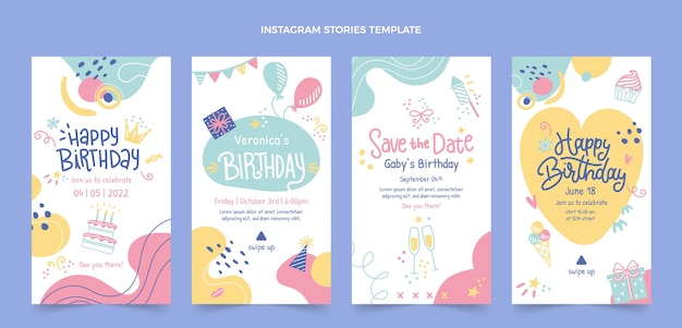 Hand drawn birthday instagram stories template