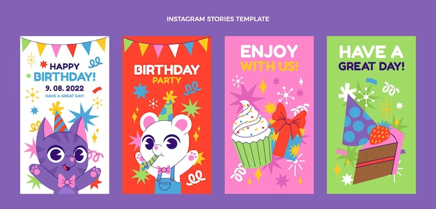 無料ベクター 手描きの誕生日のinstagramの物語